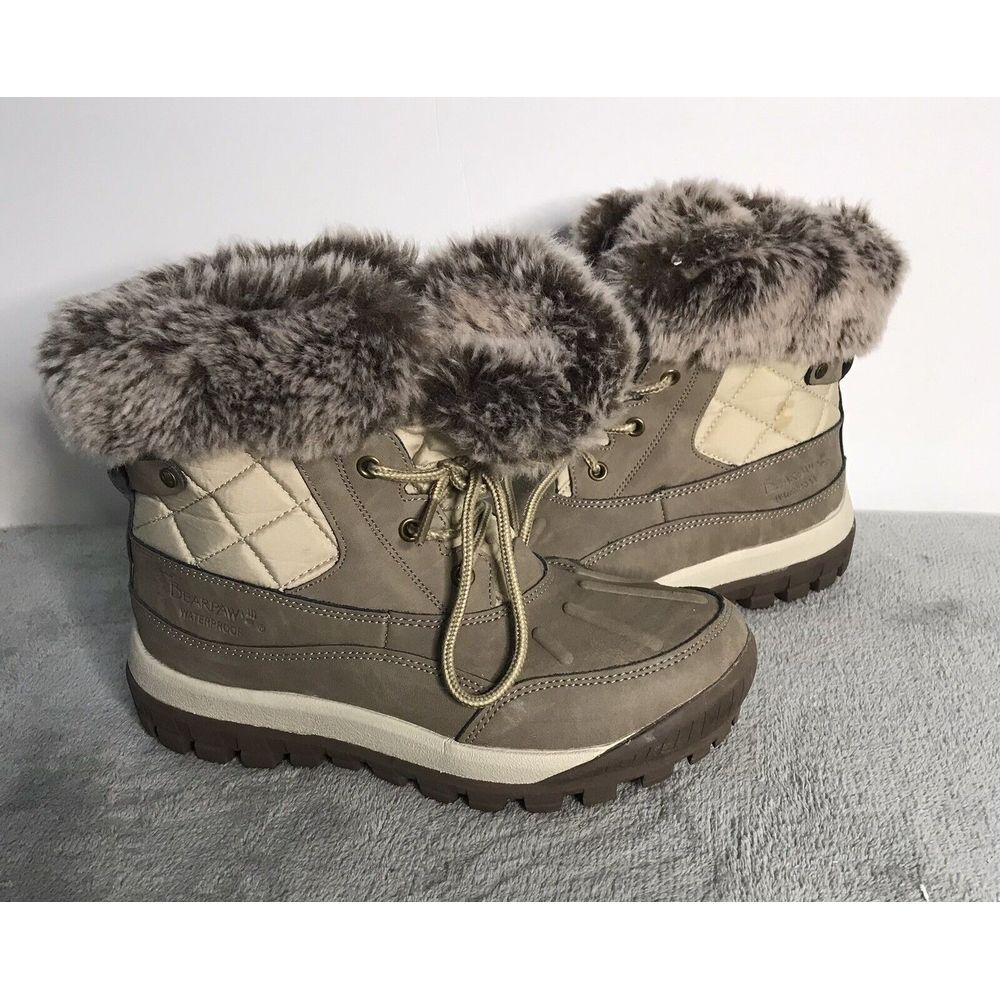 Becka BearPaw Leather Waterproof Winter Snow Boots Women's Size 6 Stone Fur